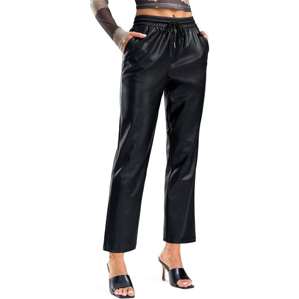 MSRP $57 SANTINY Women's XL Faux Leather Pants High Waisted Straight Leg Croppe